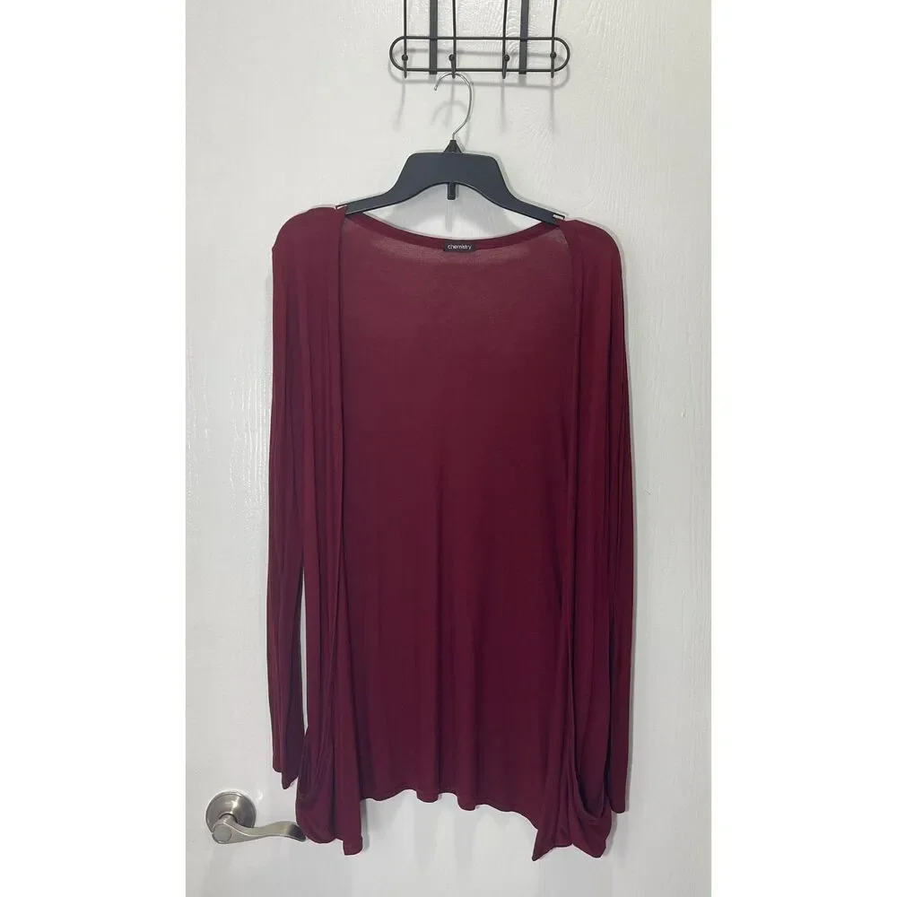 Chémistry Women's Burgundy Open Front Cardigan